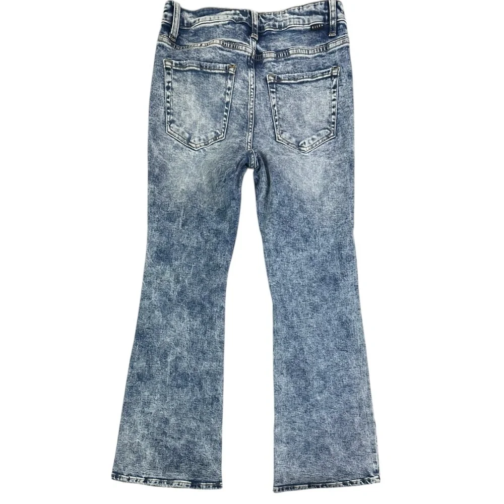 Risen Jeans Soho Chic Distressed Mid Rise Flare Jeans Acid Was Size 9/29